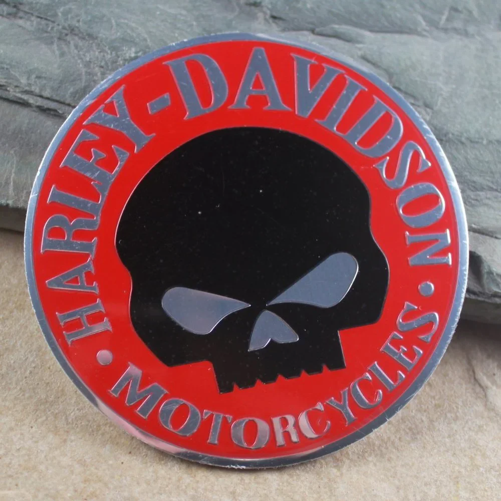 2 Harley Davidson Red  Black Skull Sportster Emblems Gas Fuel Tank Decals Badges - Picture 6 of 7